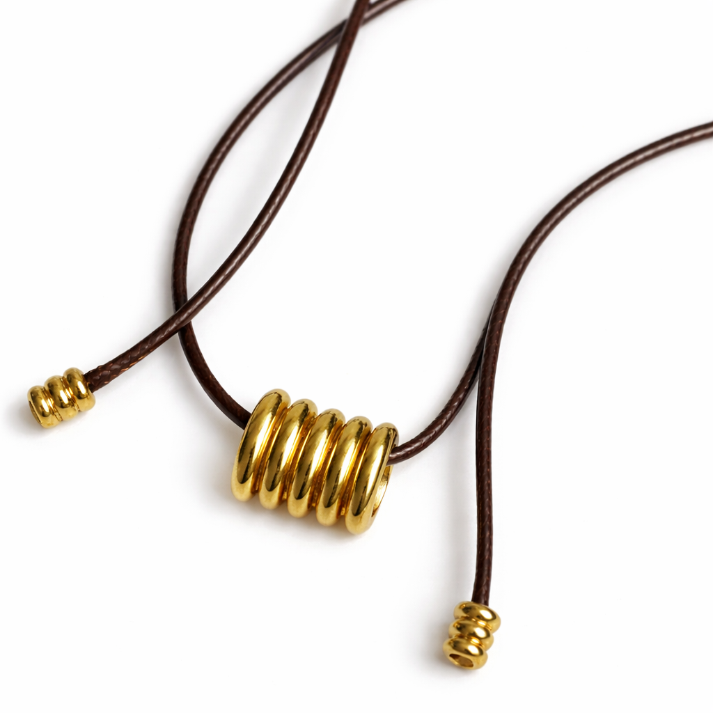 0025 Tan Leather Lariat Necklace w Gold Hardware