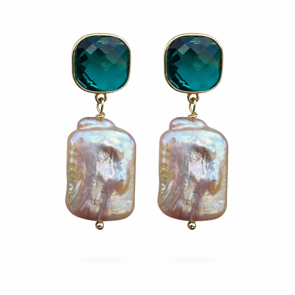 043 Emerald Swarvoski + Pearl Earrings