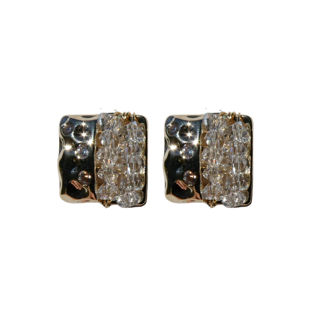 056 Gold Square Studs with Beads