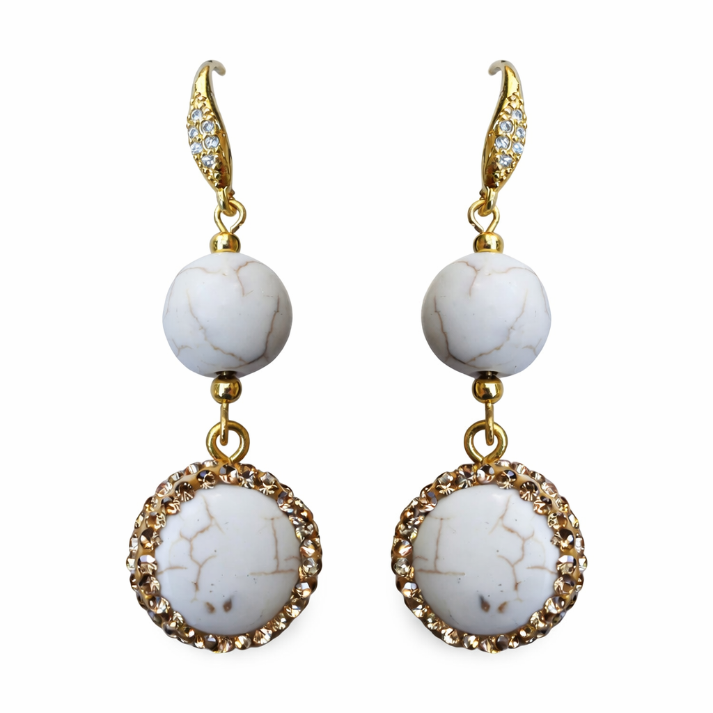 072 White Marble Hook Earrings