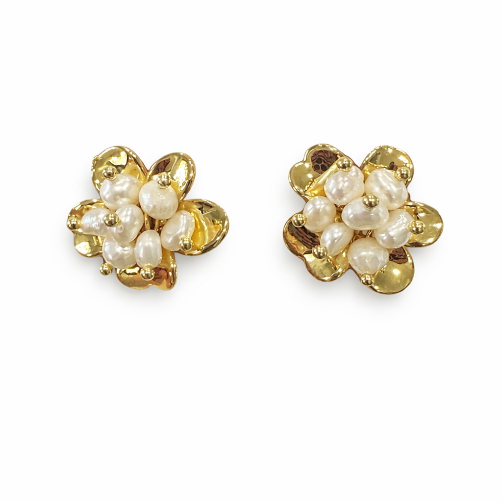 087 Pearl Flower Studs