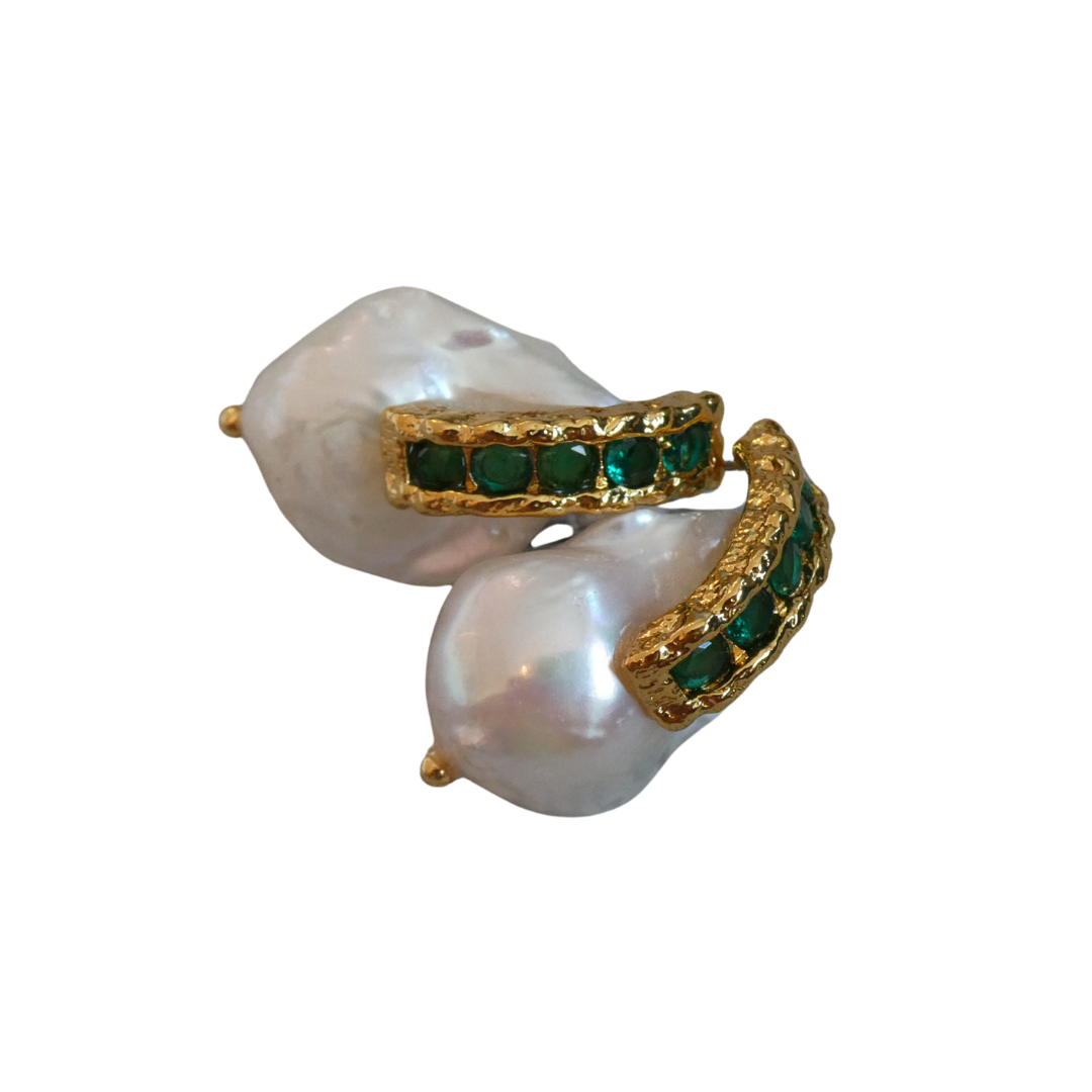 067 Pearl & Emerald Earrings
