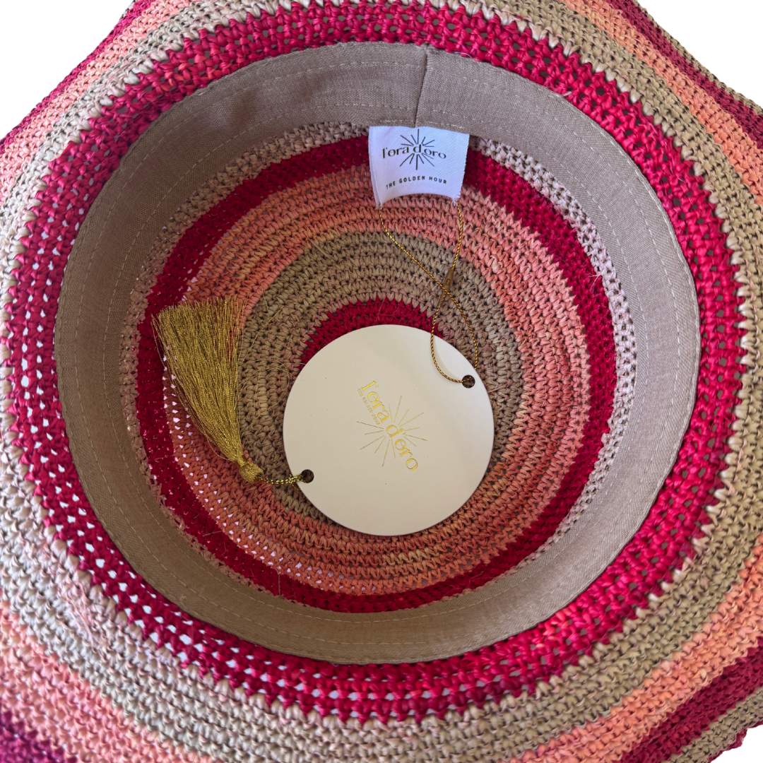 ROLLABLE, Raffia Hat in Red + Peach Combo - Size Large