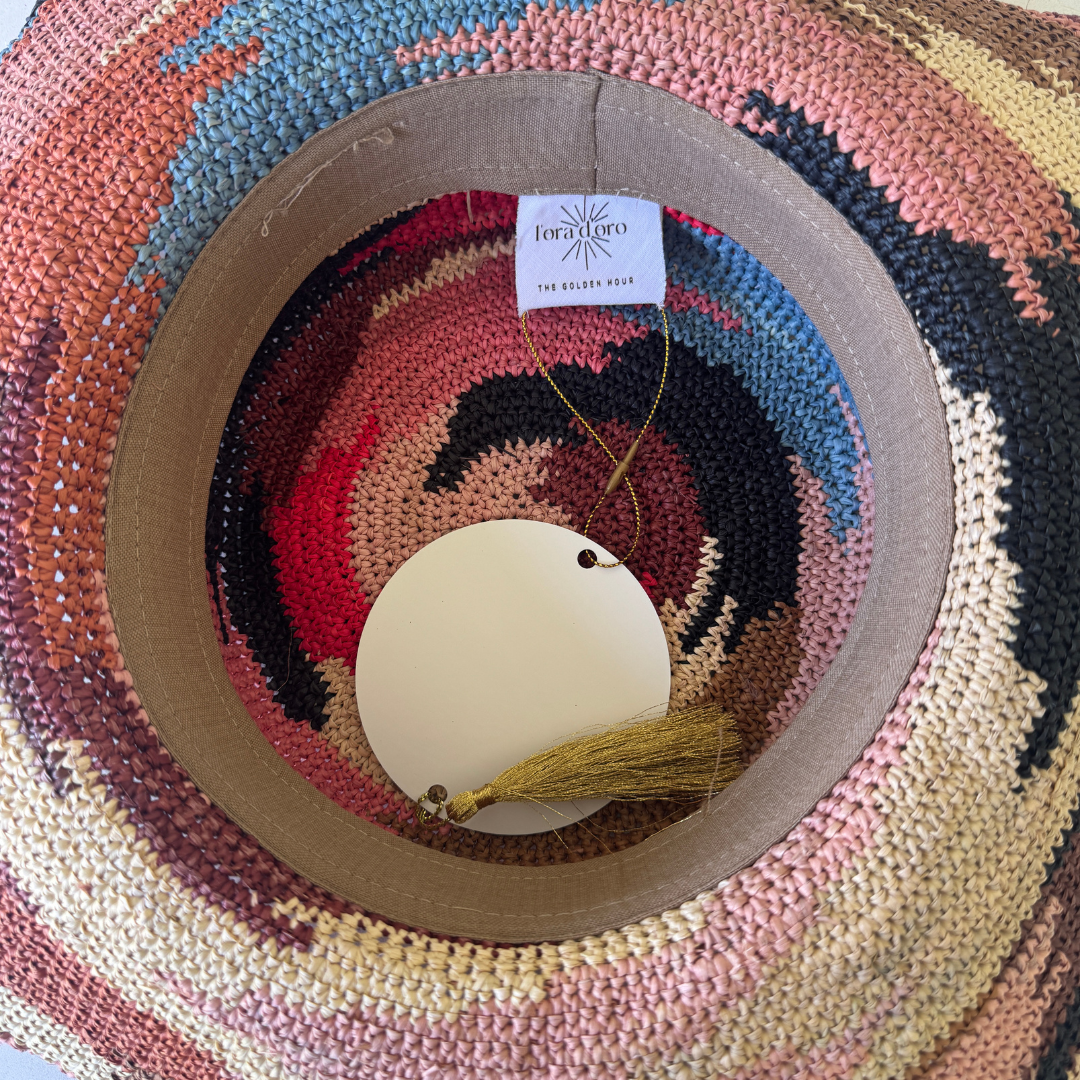 ROLLABLE, Raffia Hat in Choc/Red Camo - Size Small