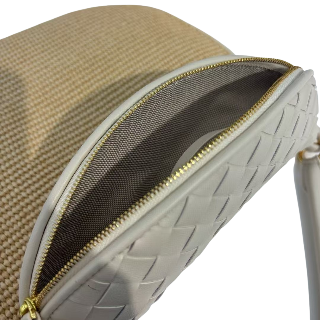 CAMILE Raffia Saddle Bag, Milk
