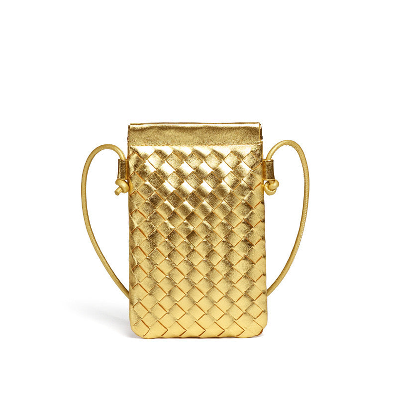 CALL ME Leather Weaved Crossbody Bag, Gold