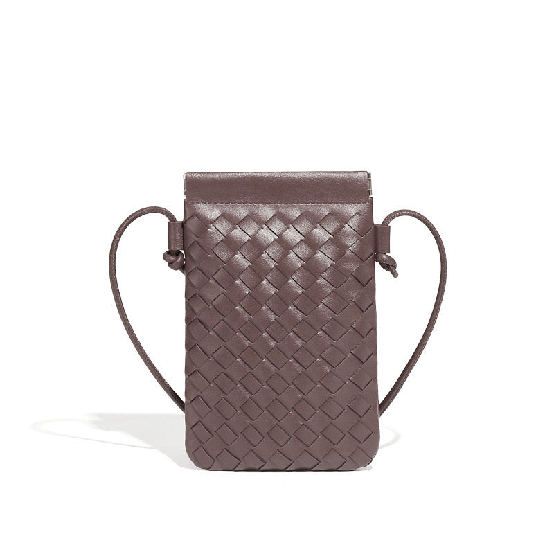 CALL ME Leather Weaved Crossbody Bag, Chocolate