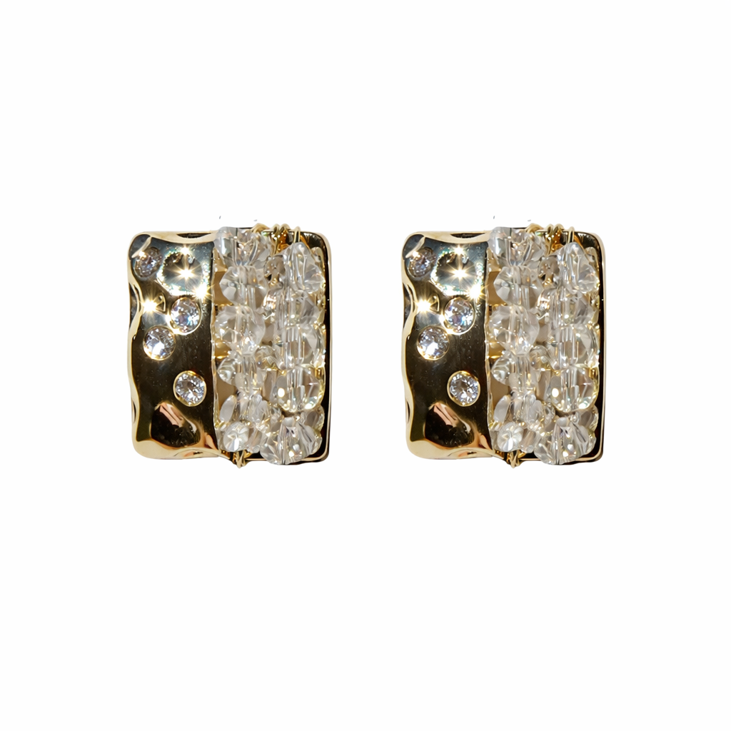 056 Gold Square Studs with Beads