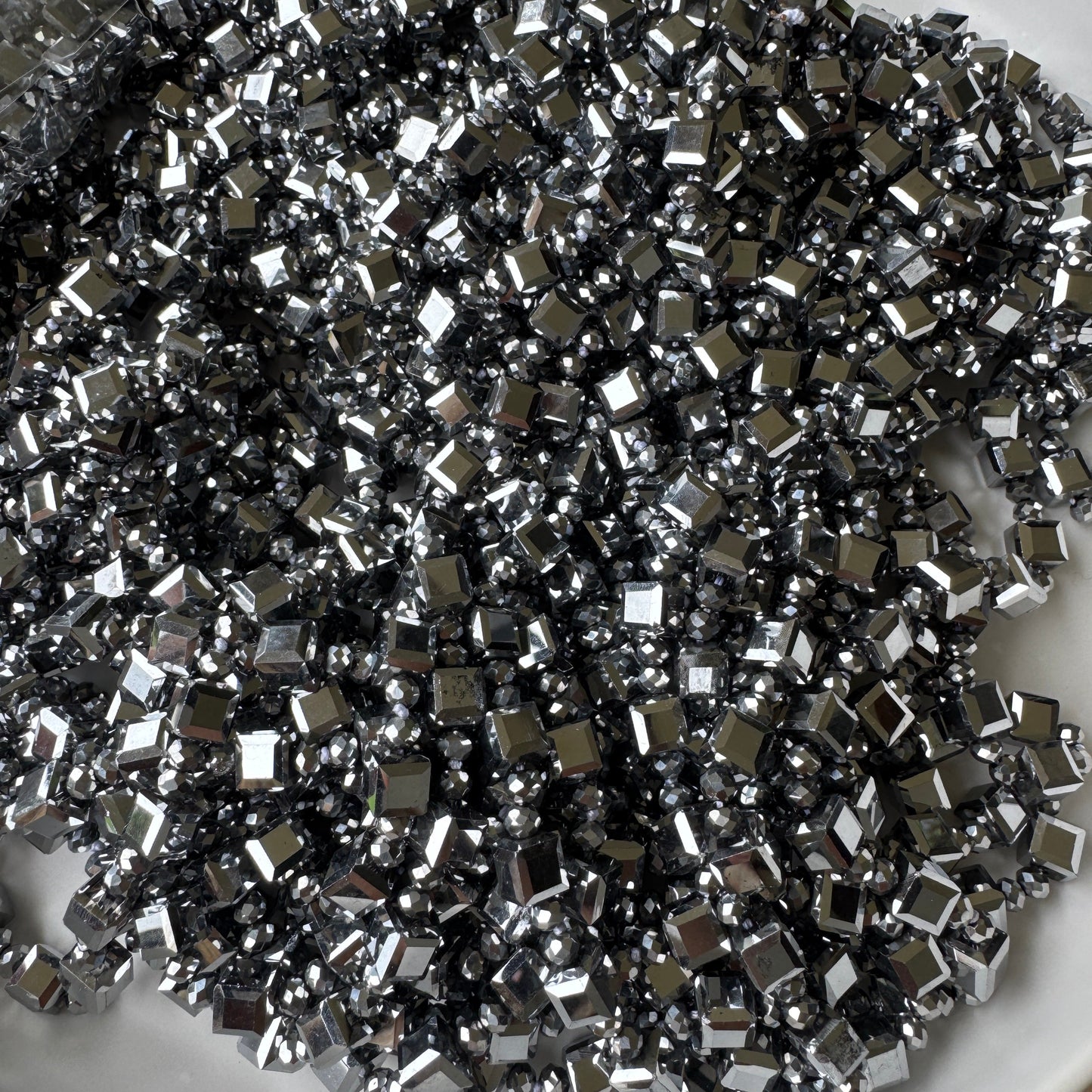 0006 Beaded Long Necklace, Pewter