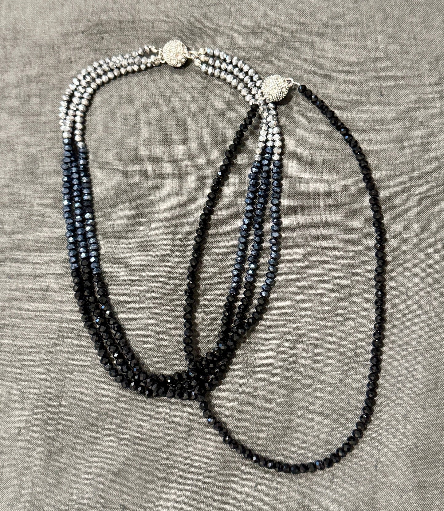 0005 Beaded 2-IN-1 Necklace, Black, Navy & Pewter