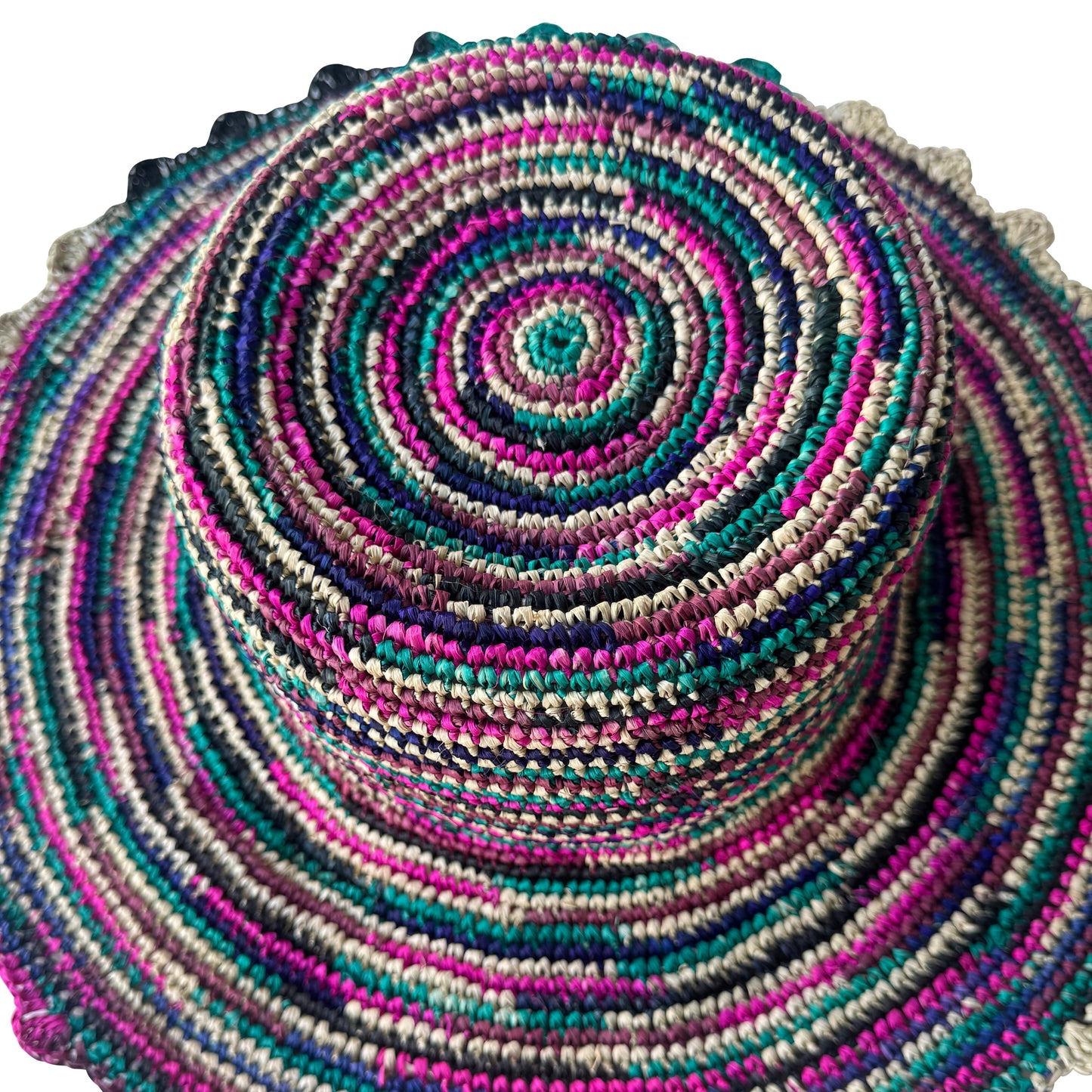 ROLLABLE, Raffia Hat in Pink Mix Combo with Scalloped Edge - Size Medium