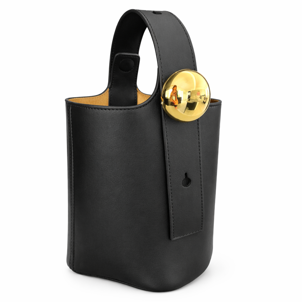 REMI Bucket Bag with Gold Bubble Lock, Black