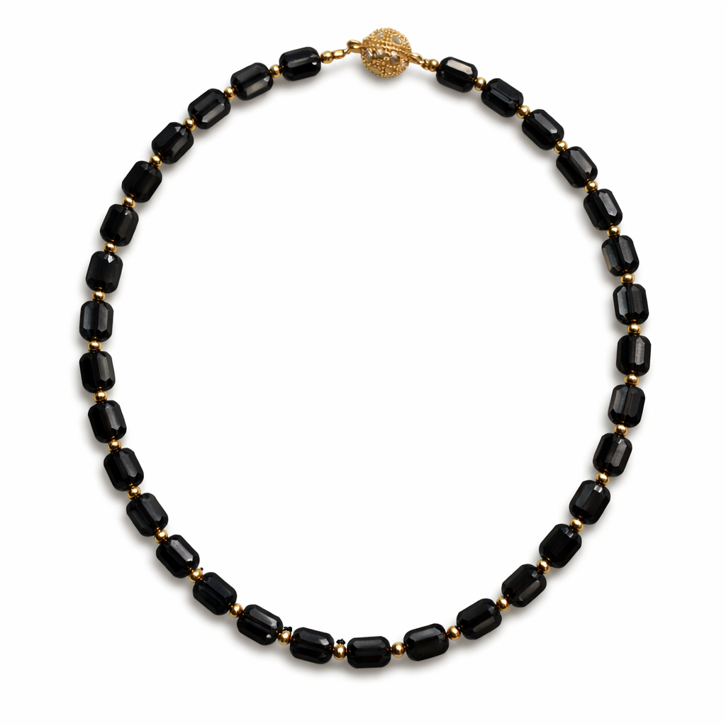 0001 (Short) Swarovski Faceted Rondelle Beaded Chocker, Black
