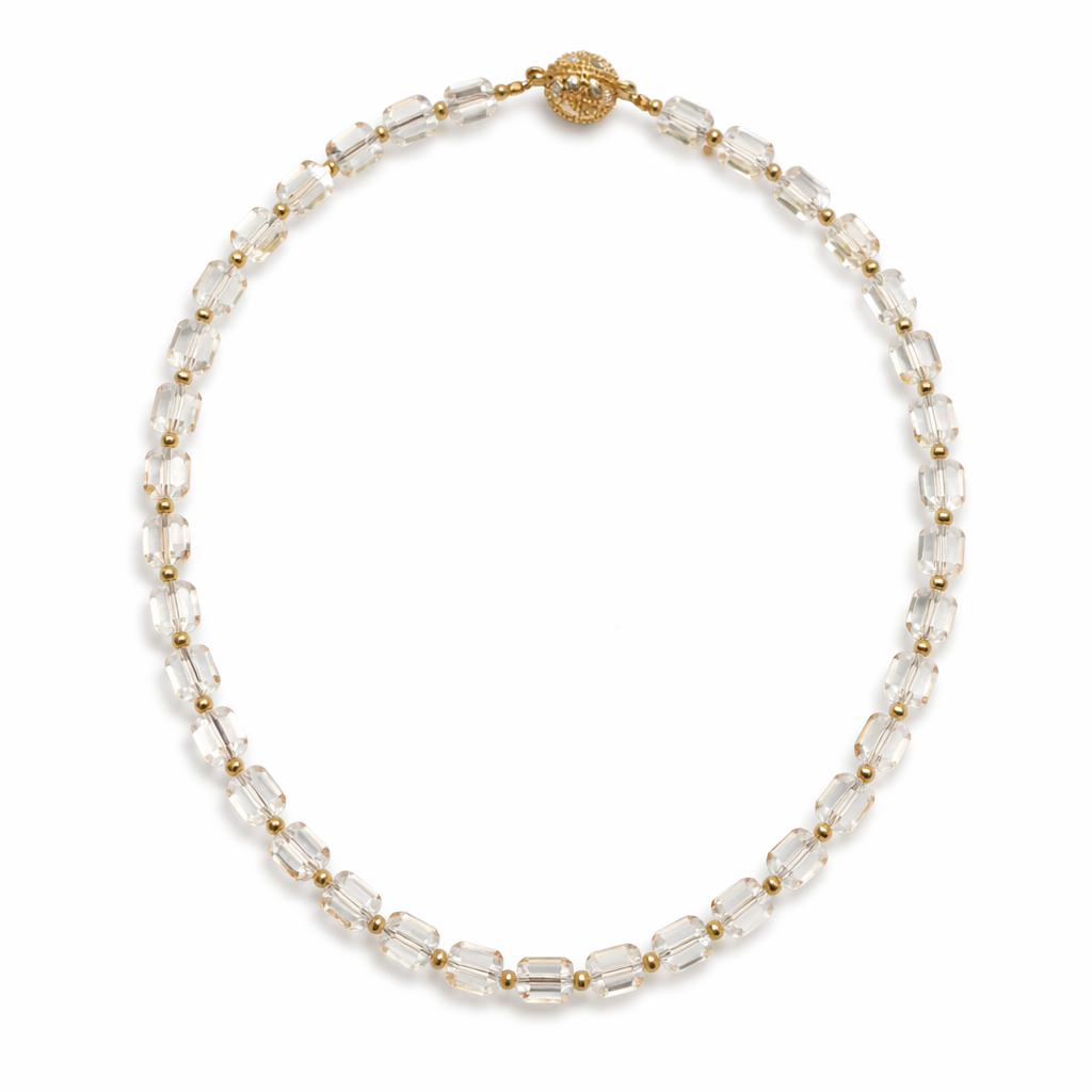 0001 (Short) Swarovski Faceted Rondelle Beaded Chocker, Clear