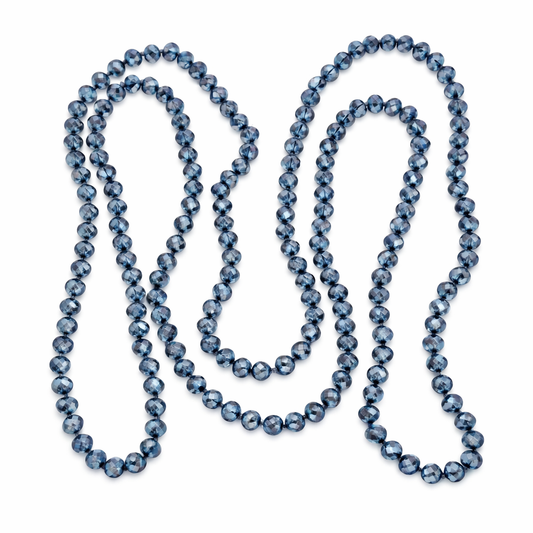 0004 Beaded Long Necklace, Denim
