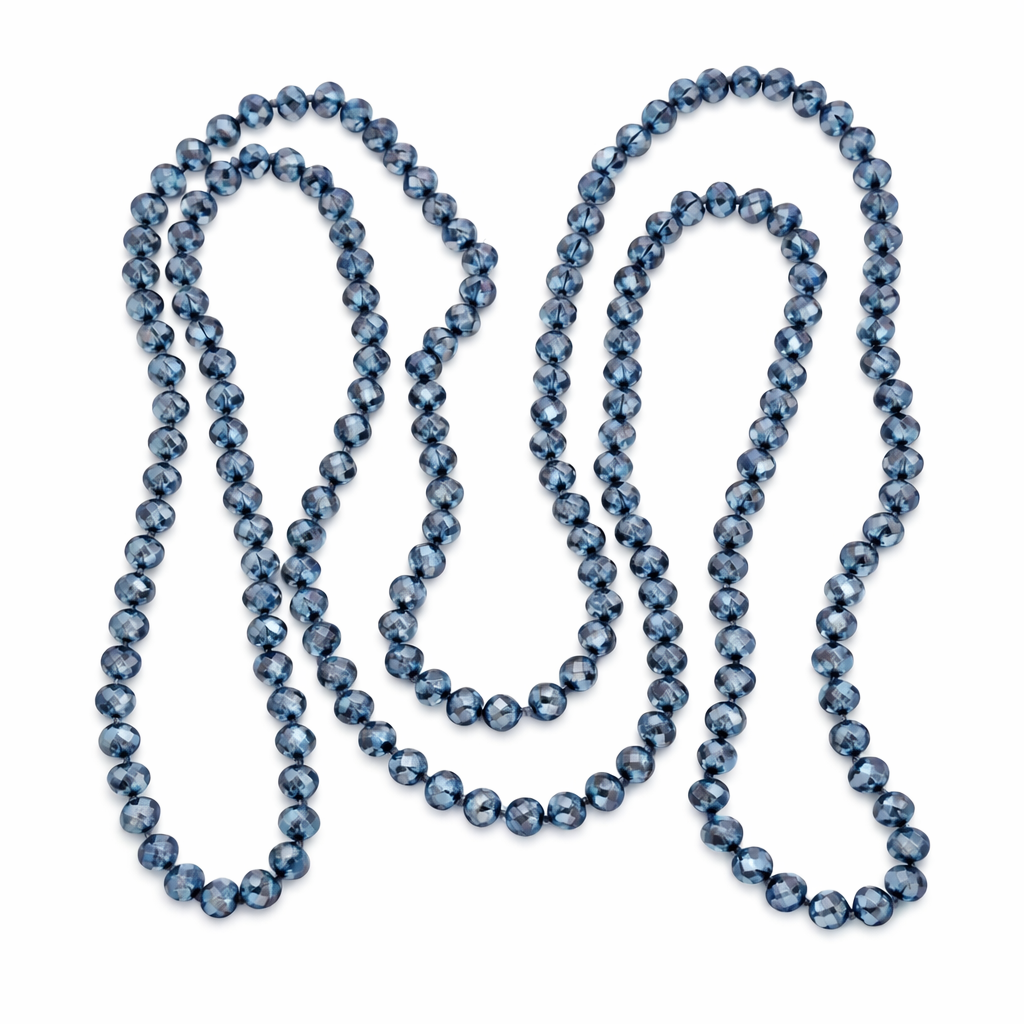 0004 Beaded Long Necklace, Denim
