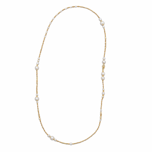 0022 Pearl + Gold Long Necklace
