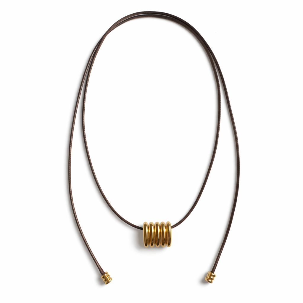 0025 Tan Leather Lariat Necklace w Gold Hardware
