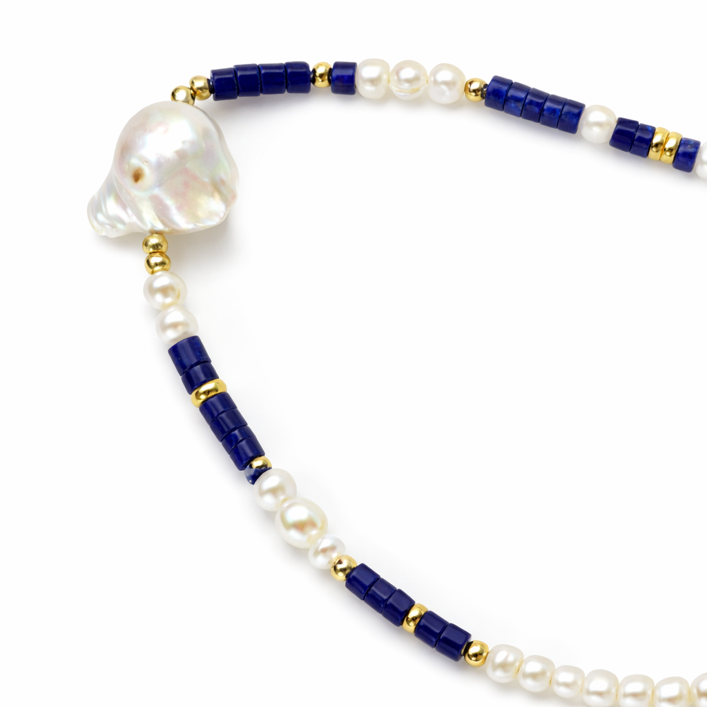 0028 Lapis + Pearl Short Necklace