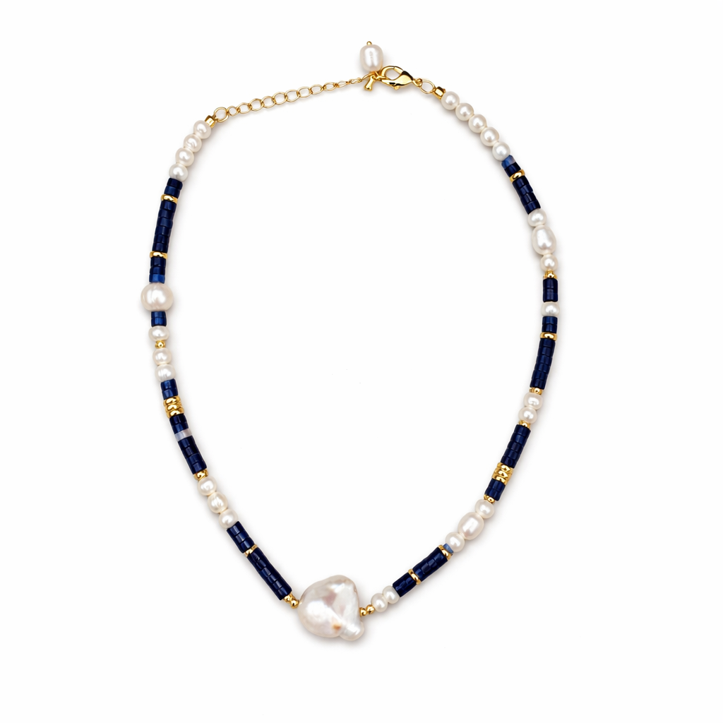 0028 Lapis + Pearl Short Necklace