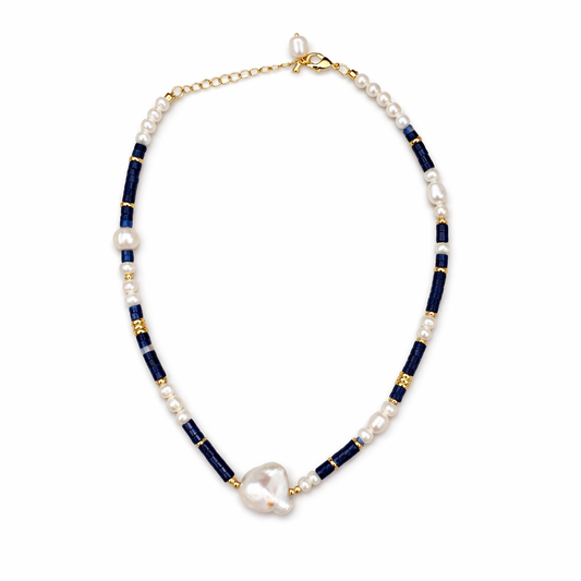 0028 Lapis + Pearl Short Necklace