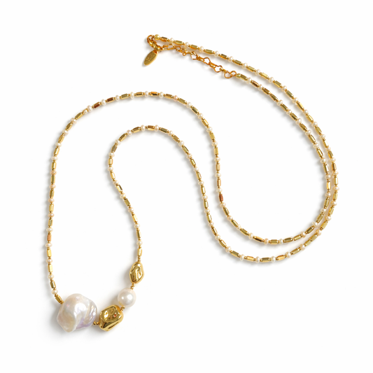 0029 Pearl + Gold Long Necklace