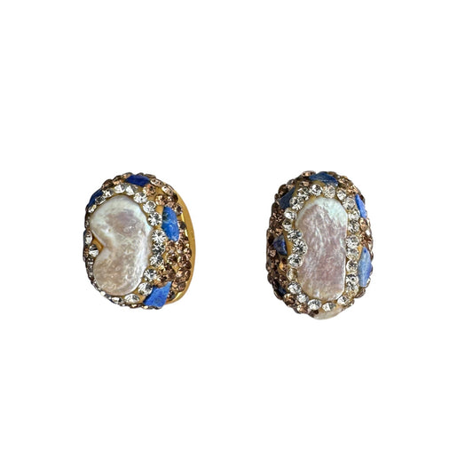 052 Pearl + Crystal Studs, Lapis