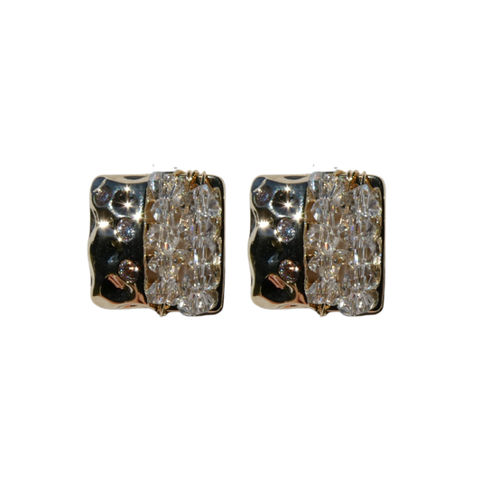 056 Gold Square Studs with Beads