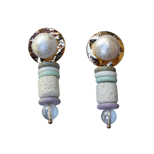063 Gold & Lilac Beaded Statement Earrings