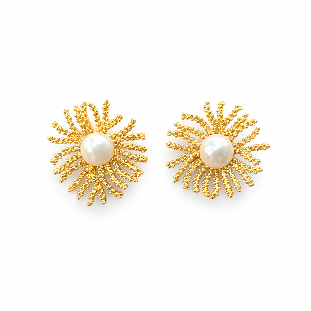 064 Gold 'Coral' & Pearl Earrings