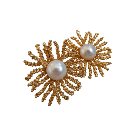 064 Gold 'Coral' & Pearl Earrings