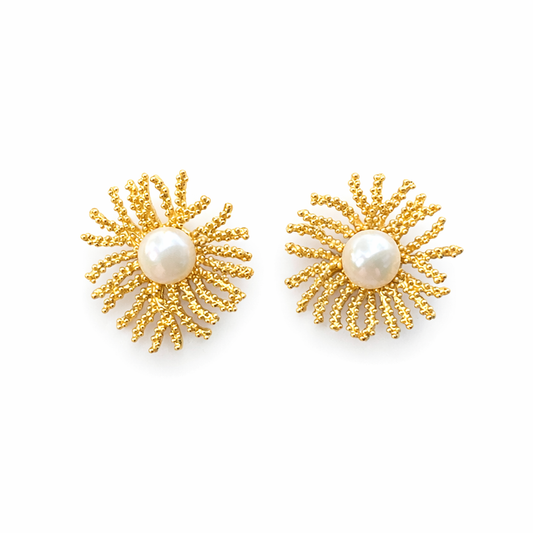 064 Gold 'Coral' & Pearl Earrings
