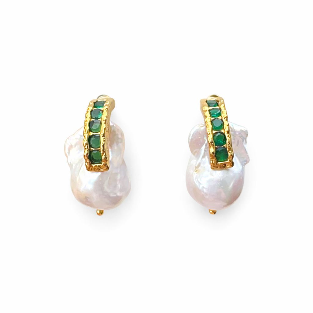 067 Pearl & Emerald Earrings