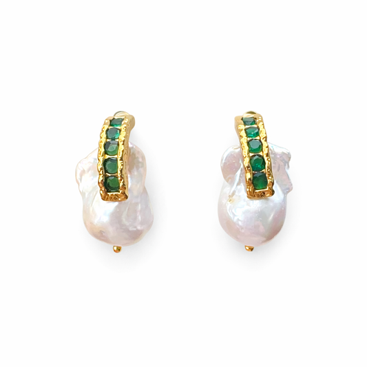 067 Pearl & Emerald Earrings