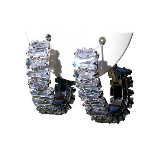 069 Silver Baguette Hoops