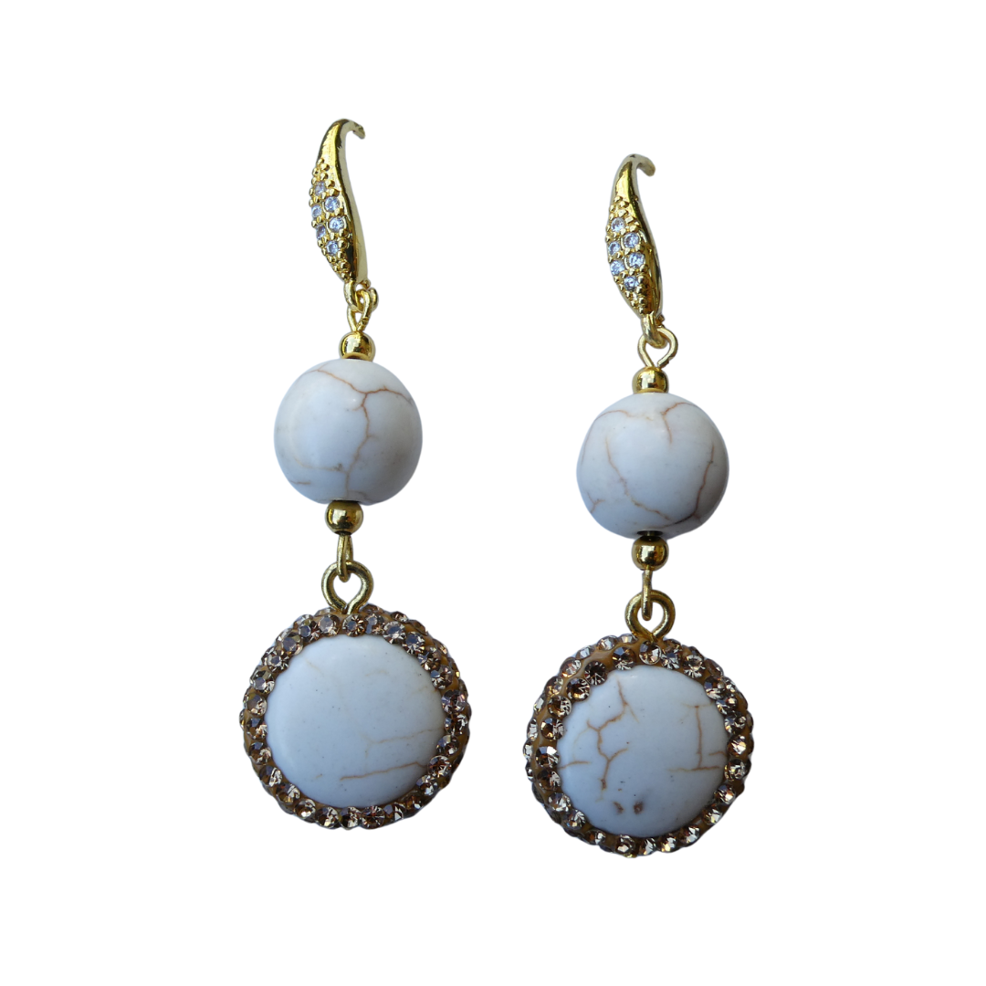 072 White Marble Hook Earrings