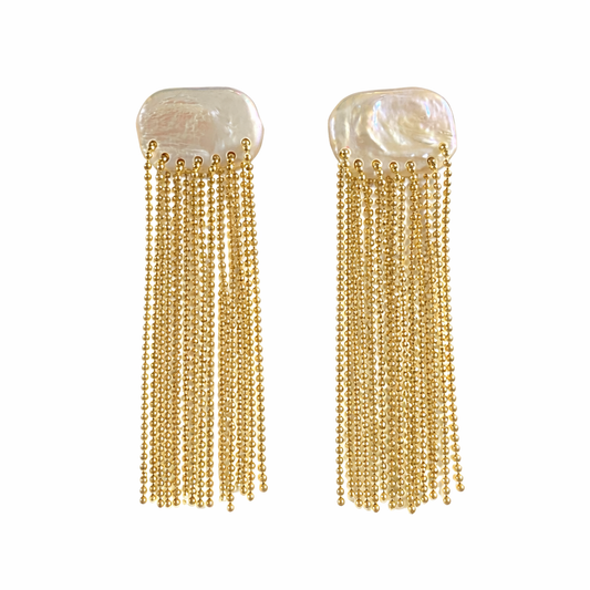 092 Pearl Studs with Soft Gold Chains