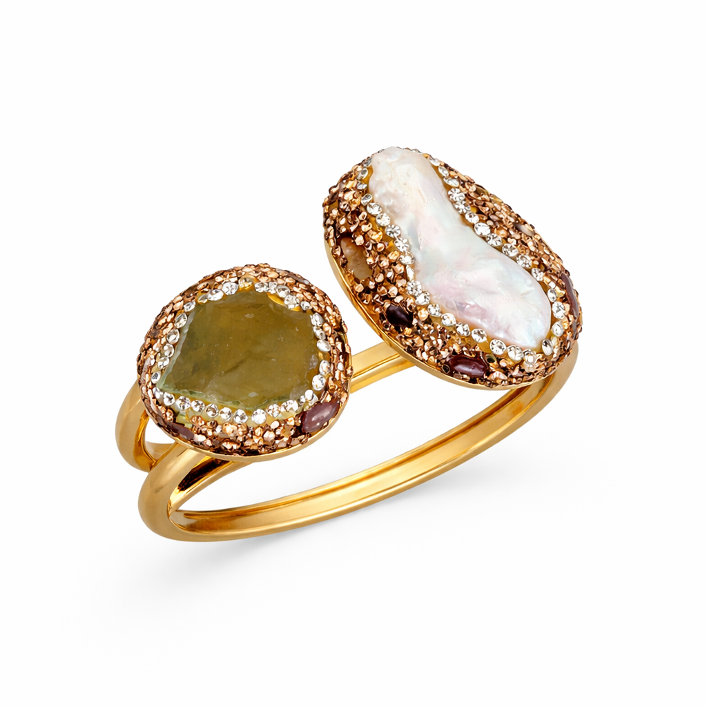 109 Gold Pearl + Stone Cuff *Spring Opening*