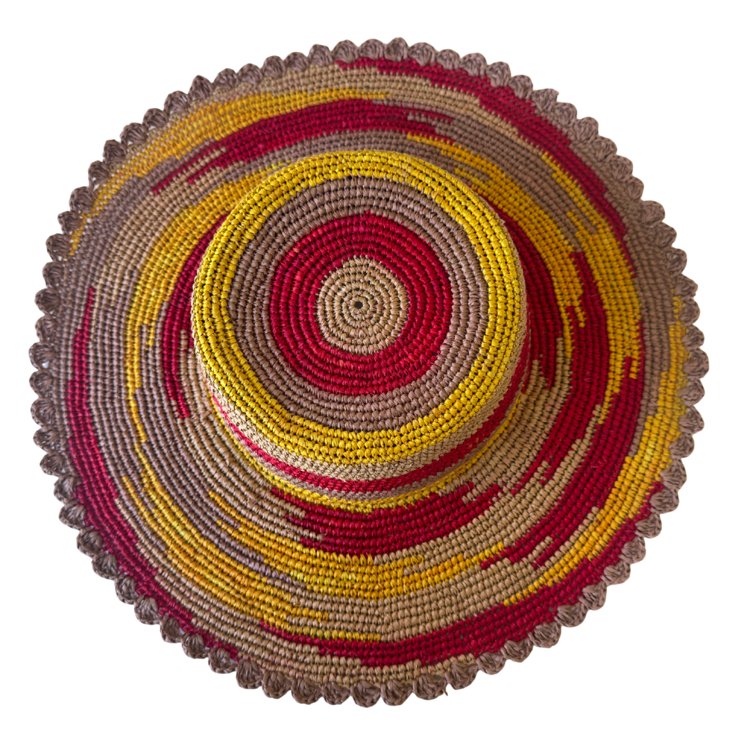 ROLLABLE, Raffia Hat in Red + Yellow Combo - Size Large