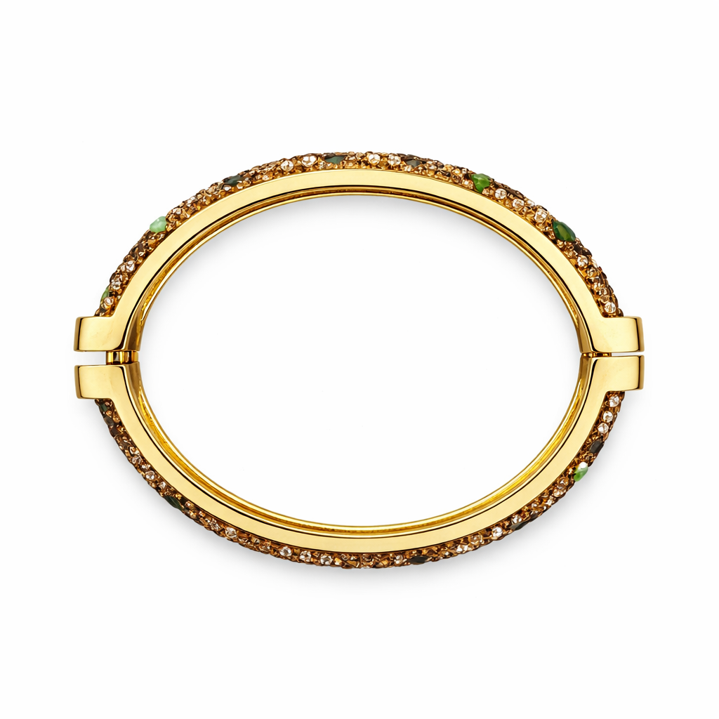 110 Gold Crystal + Stone Bangle, Light Green *Spring Opening*
