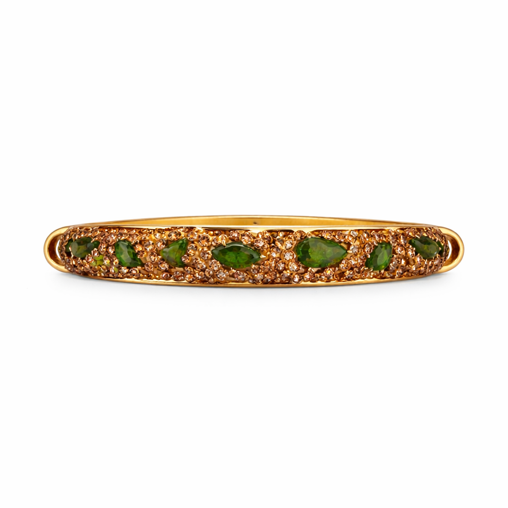 110 Gold Crystal + Stone Bangle, Light Green *Spring Opening*