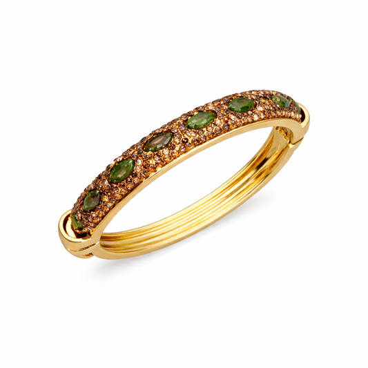 110 Gold Crystal + Stone Bangle, Light Green *Spring Opening*