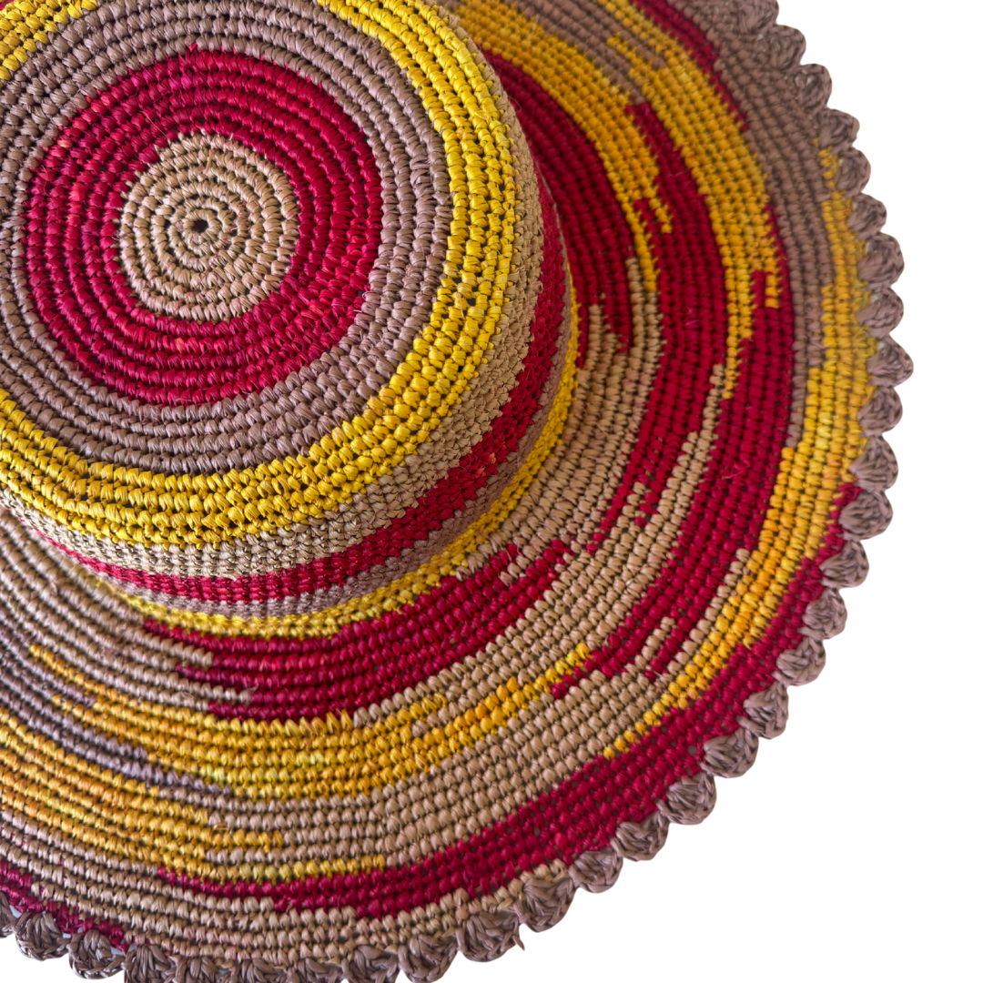 ROLLABLE, Raffia Hat in Red + Yellow Combo - Size Large