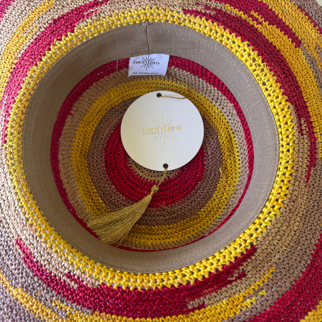 ROLLABLE, Raffia Hat in Red + Yellow Combo - Size Large