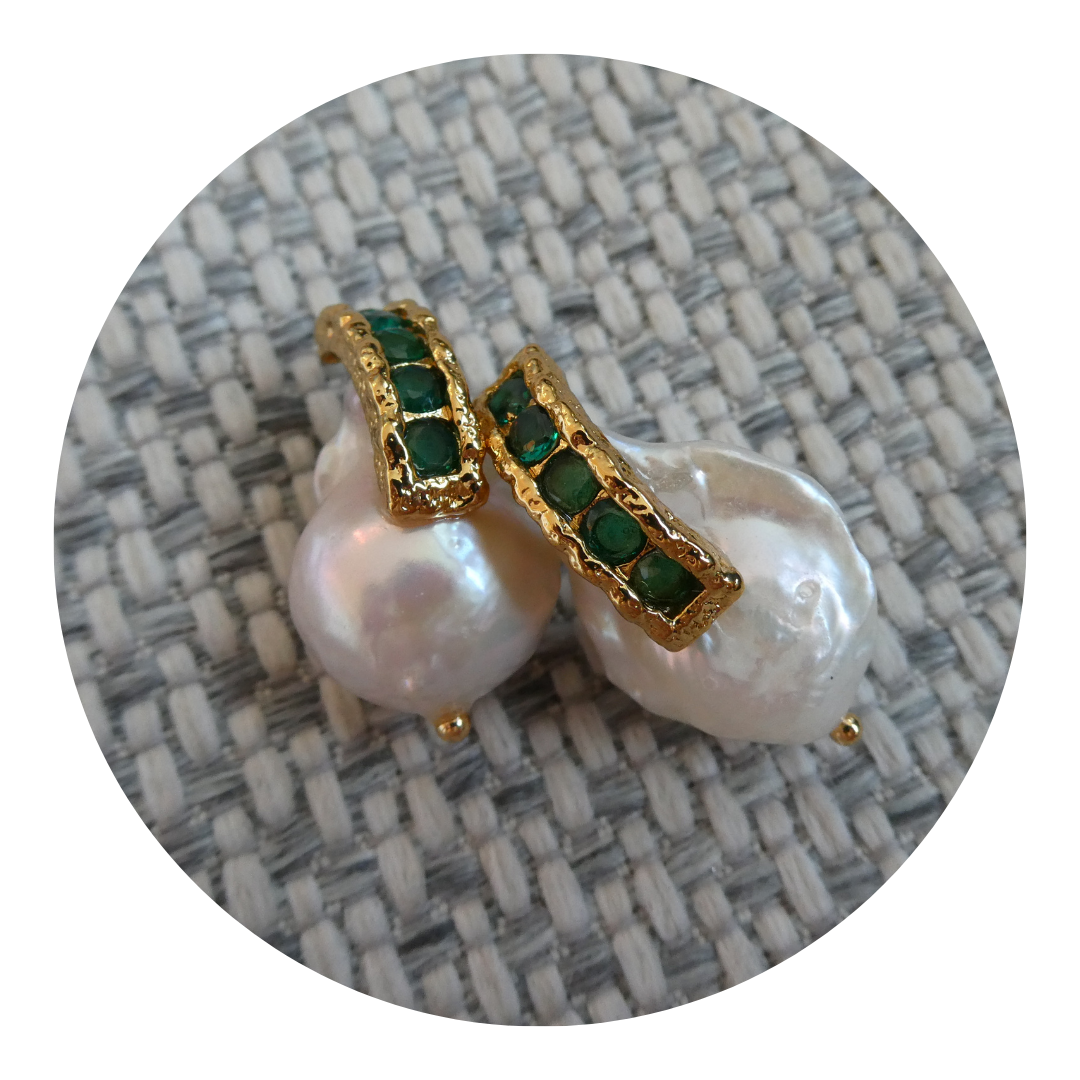 067 Pearl & Emerald Earrings
