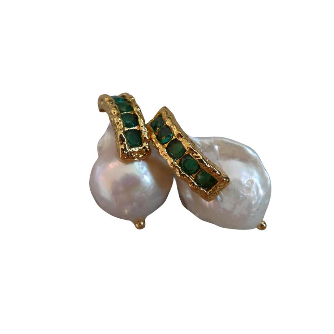 067 Pearl & Emerald Earrings