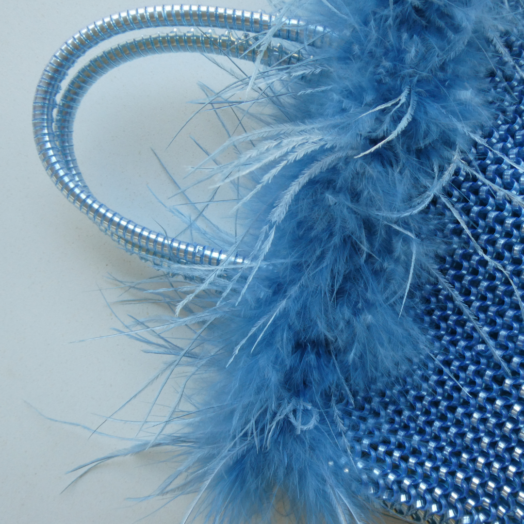 ROBERTA Woven PVC Bag with Fur Trim, Blue
