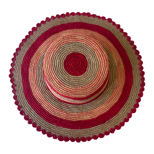ROLLABLE, Raffia Hat in Red + Peach Combo - Size Large