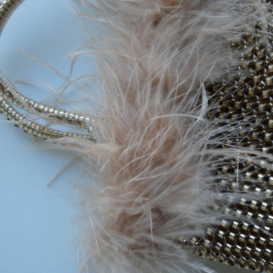 ROBERTA Woven PVC Bag with Fur Trim, Gold