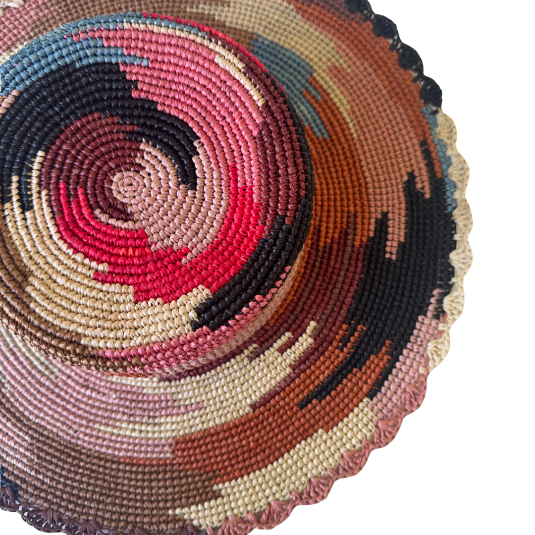 ROLLABLE, Raffia Hat in Choc/Red Camo - Size Small